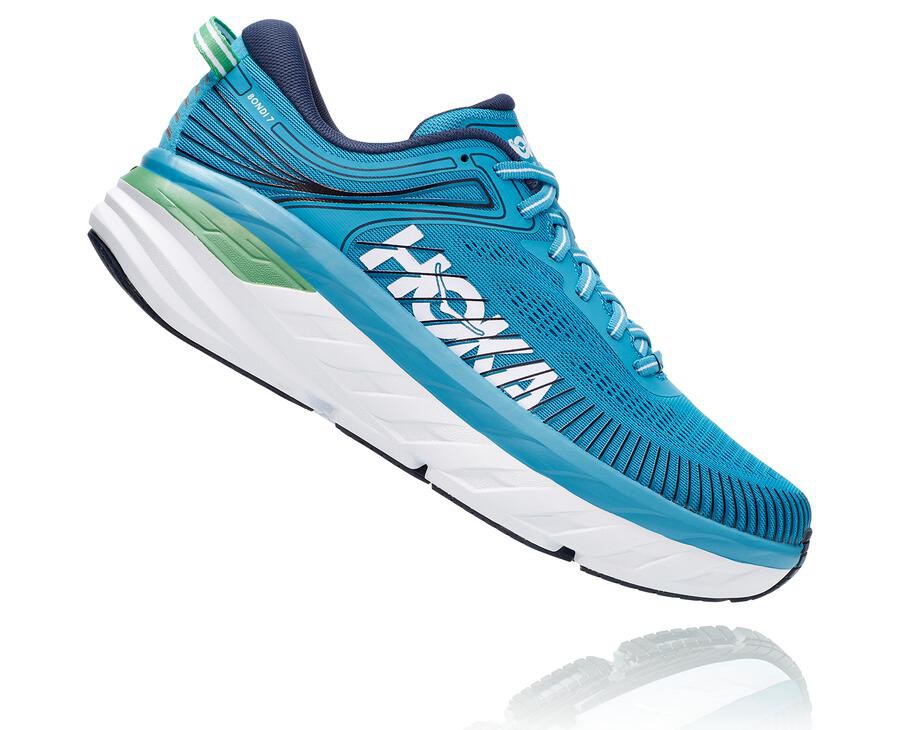 Hoka Australia One One Bondi 7 - Mens Running Shoes Blue/White - QVXIN-4273